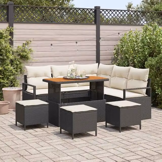 Set Divano da Giardino 9 pz Nero polyrattan 3362530