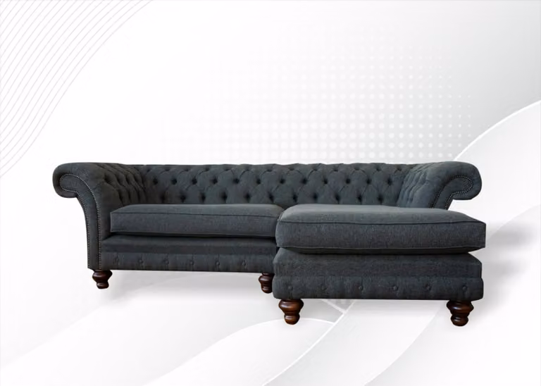 Ecksofa L-Form Chesterfield Grau Textil Sofa Wohnzimmer Eckgarnitur Luxus Sofas