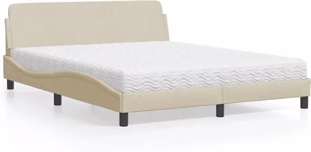 Letto con Materasso Dover vidaXL in Tessuto Beige e Bianco L/P/H: 160 x 200 cm