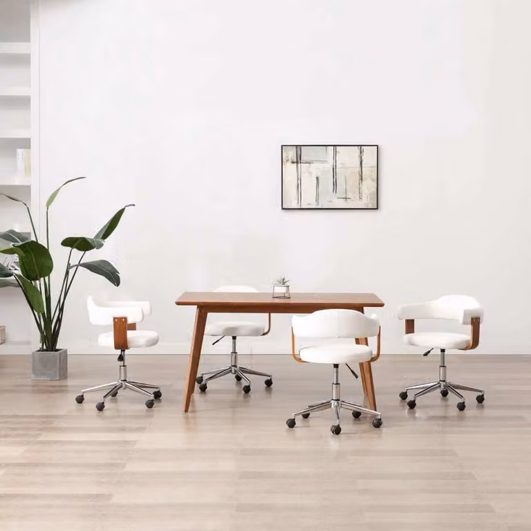 The Living Store Sedie da pranzo girevoli 4 pz. Legno curvo bianco e Similcuoio