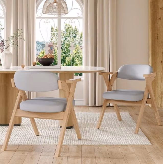 Set di 6 sedie pieghevoli con braccioli in legno e lino grigio