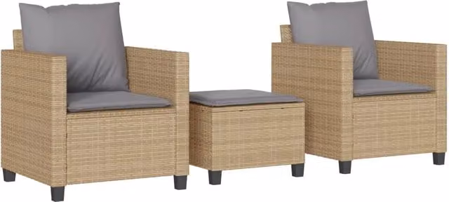 Set da Bistr¨° 3 pz | Set Salotto da Giardino con Cuscini Beige in Polyrattan