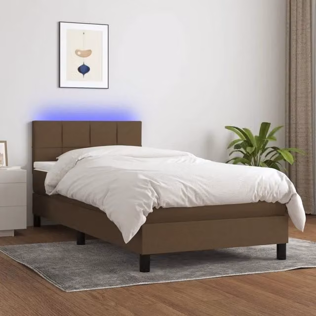 Letto a Molle Materasso e LED-Struttura Letto con Materasso Marrone Scuro 100x200 cm Tessuto 668414
