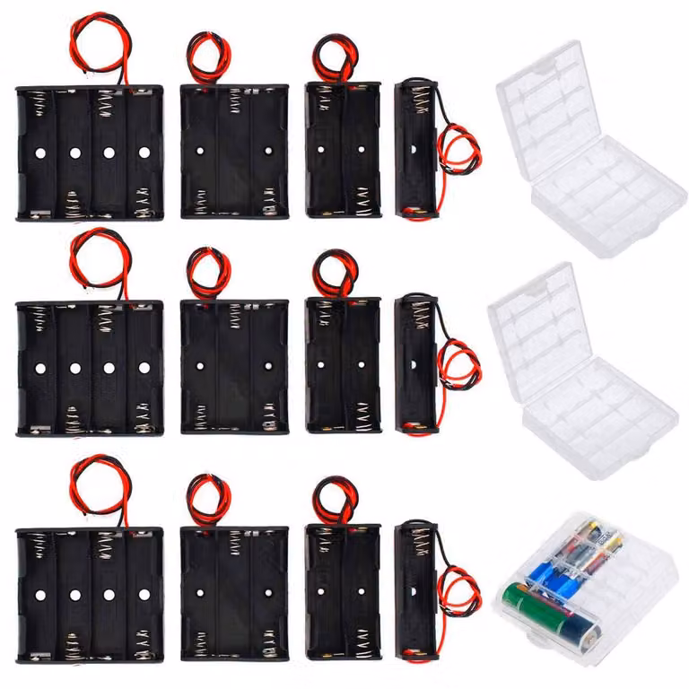 Contenitore di stoccaggio per 9 batterie AA con cavi di collegamento + 3 contenitori per batterie
