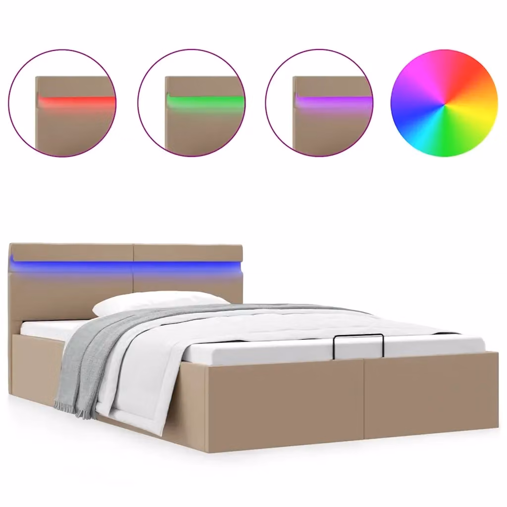 Letto contenitore con base a sollevamento vidaXL in similpelle beige con illuminazione LED sottostante L/P/H: 140 x 200 cm – 2