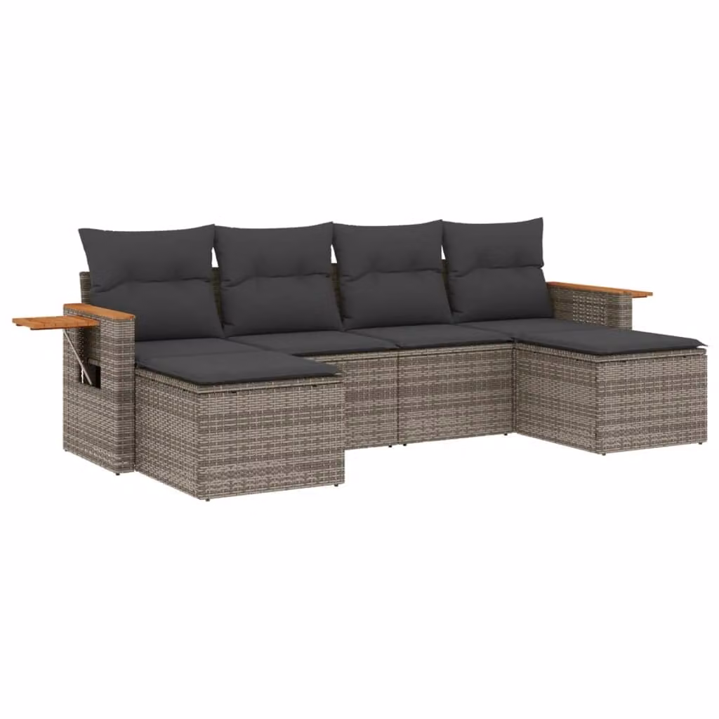 Set Divano da Giardino 6 pz con Cuscini Grigio in Polyrattan