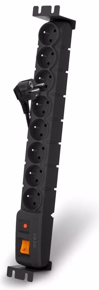 Pannello di distribuzione ACAR 19'' 8x230V, CSN, cavo 5m, protezione da sovratensioni, incl. staffe di montaggio a rack