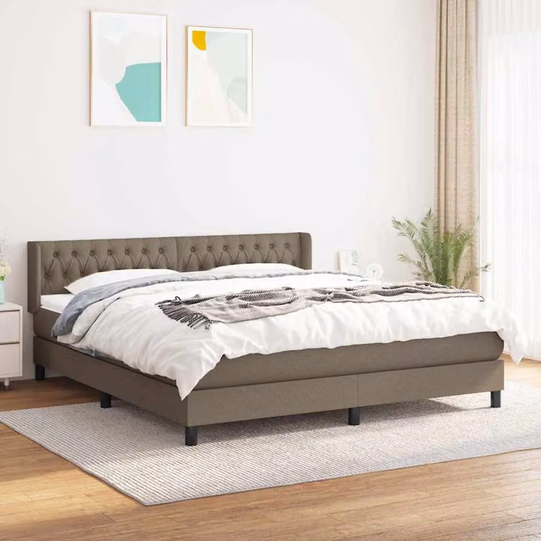 vidaXL Giroletto a Molle con Materasso Ibrido in Tessuto Beige e Bianco, L/P/H: 183 x 203 x 88 cm