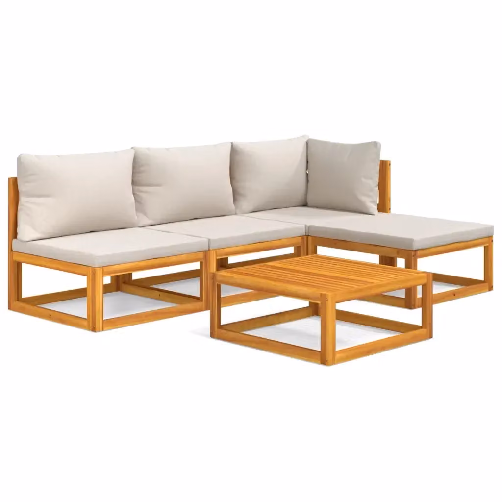Set Salotto da Giardino L-Shape vidaXL in Legno di Acacia con Cuscini Grigio e Beige – 2