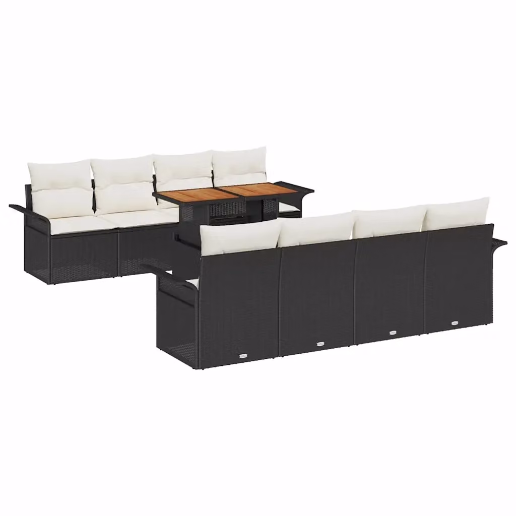 Set Divano da Giardino Moderno vidaXL in Rattan e Metallo Nero con Cuscini e Tavolino da Caffè – 2