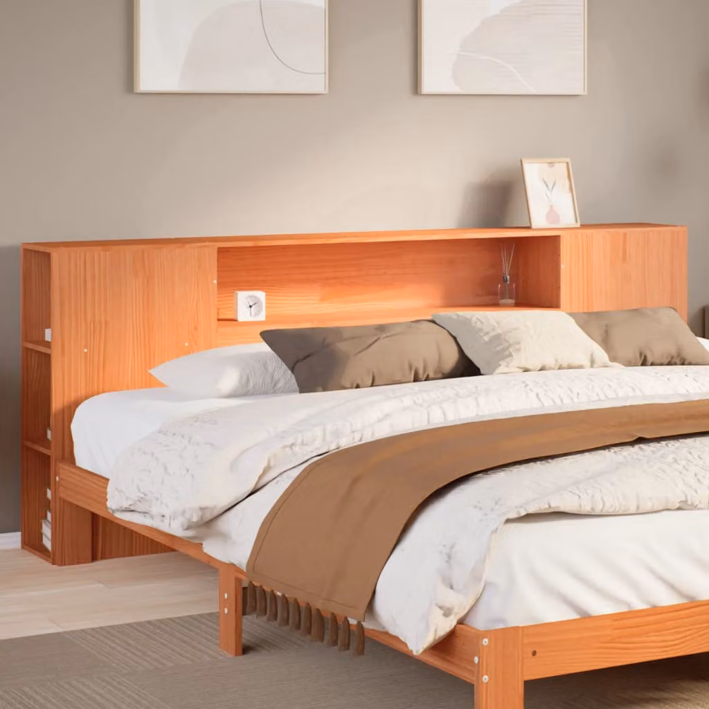 Testiera con Ripiani in Legno di Pino Massiccio vidaXL, Marrone Cera, L/P/H: 200 x 24 x 82 cm – 1