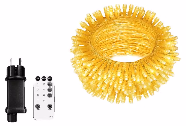 Catena luminosa a LED, con telecomando, 8 modalità di illuminazione, 40 metri, 400 LED, spina europea (220V-240V)