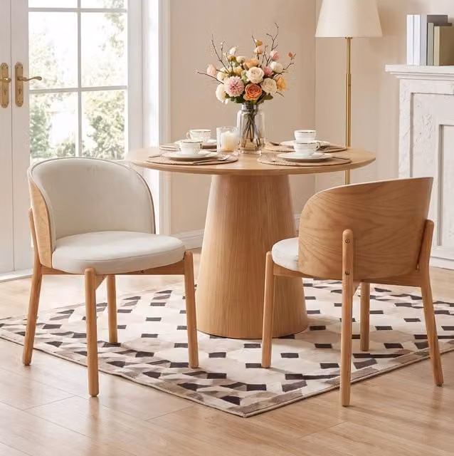 Set di 2 sedie da pranzo in legno massello di frassino con rivestimento in lino naturale, design moderno per soggiorno e caffè