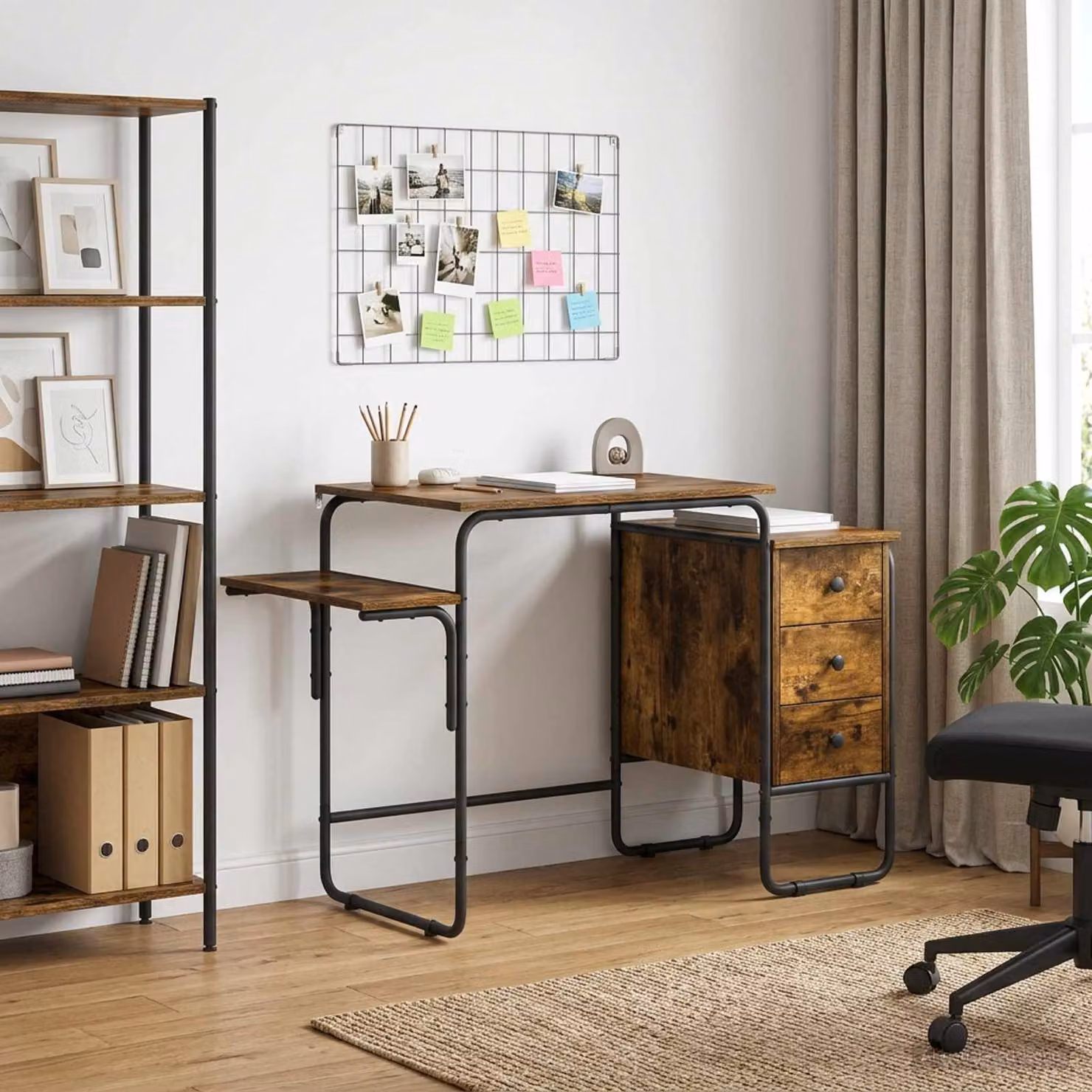 Scrivania con spazio di archiviazione vidaXL in stile industriale, colore marrone, L: 120 cm, P: 60 cm, H: 75 cm