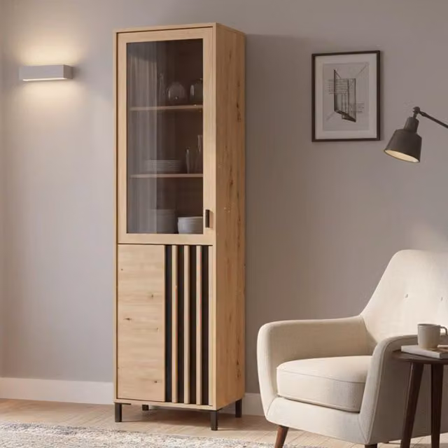 Mobile Espositore Vetrina Senis DMORA con Ante in Vetro e 4 Ripiani, Colore Marrone Rovere Nodi, L: 54.5 cm, P: 40 cm, H: 192.5 cm – 1