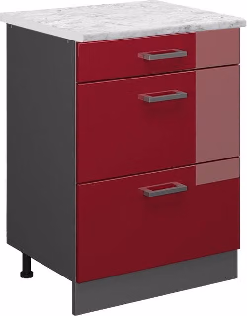 Mobiletto base per cucina R-Line Rosso lucido/Antracite 60 cm PL Marmo Vicco