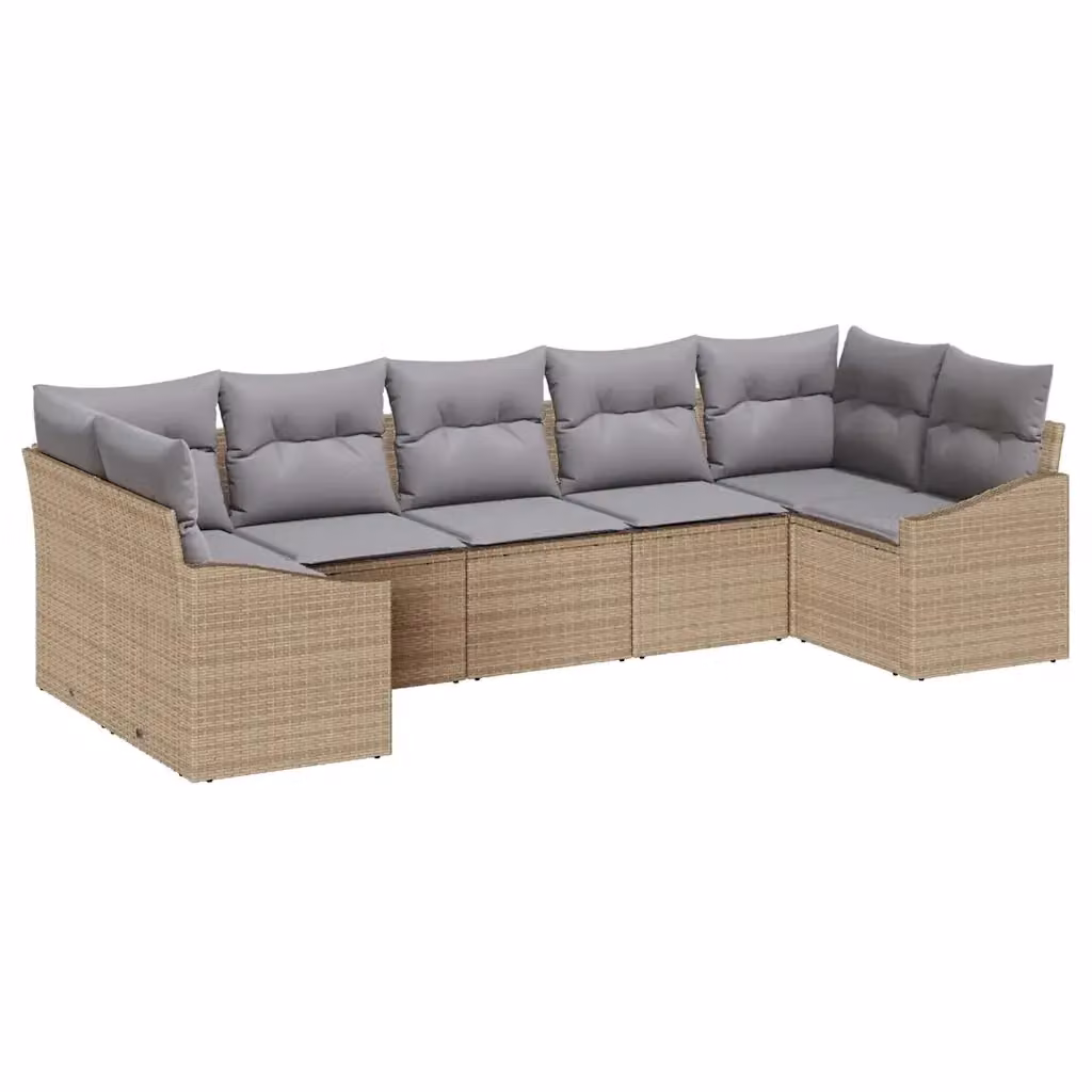 Set di divani da giardino vidaXL 7 pezzi con tavolino in vetro e cuscini beige in rattan e acciaio – 2