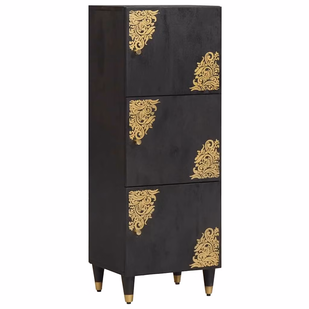 Credenza moderna vidaXL in legno di mango massello nero e oro L/P/H: 40 x 33 x 110 cm
