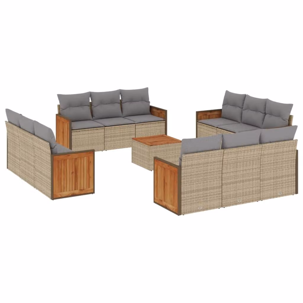 Set Divano da Giardino 13 pz con Cuscini Beige in Polyrattan