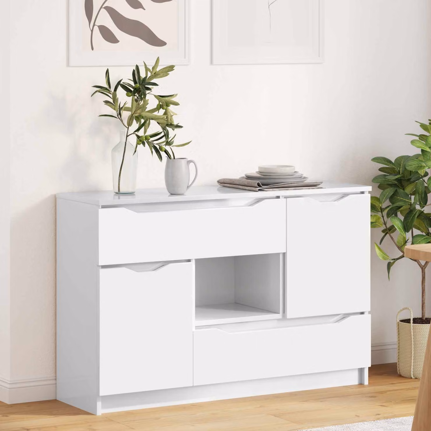 Credenza moderna vidaXL Bianco lucido in legno L: 100 cm, P: 30 cm, H: 65,6 cm