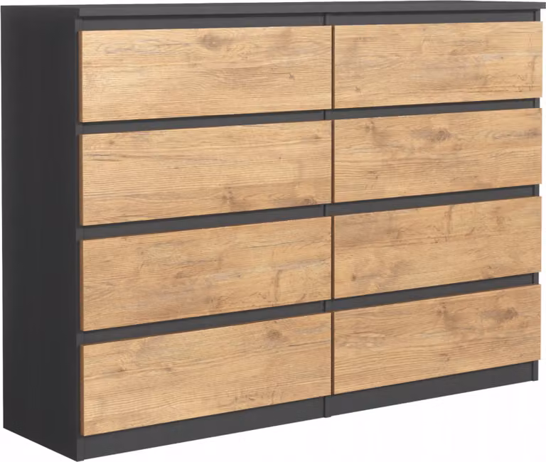 Cassettiera 8 cassetti, colore: antracite / rovere Lancelot, 120 x 101 x 39 cm