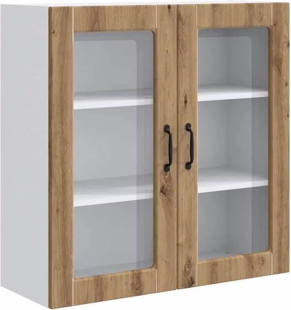 Mobile da parete moderno HELLOSHOP26 per cucina o soggiorno, colore marrone, con ante a battente e ripiani interni, L: 80 cm, P: 31 cm, H: 80 cm