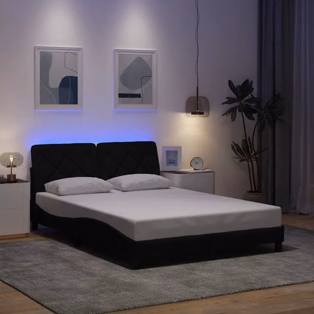 Giroletto con LED senza Materasso-Struttura Letto Nero 140x190 cm in Tessuto