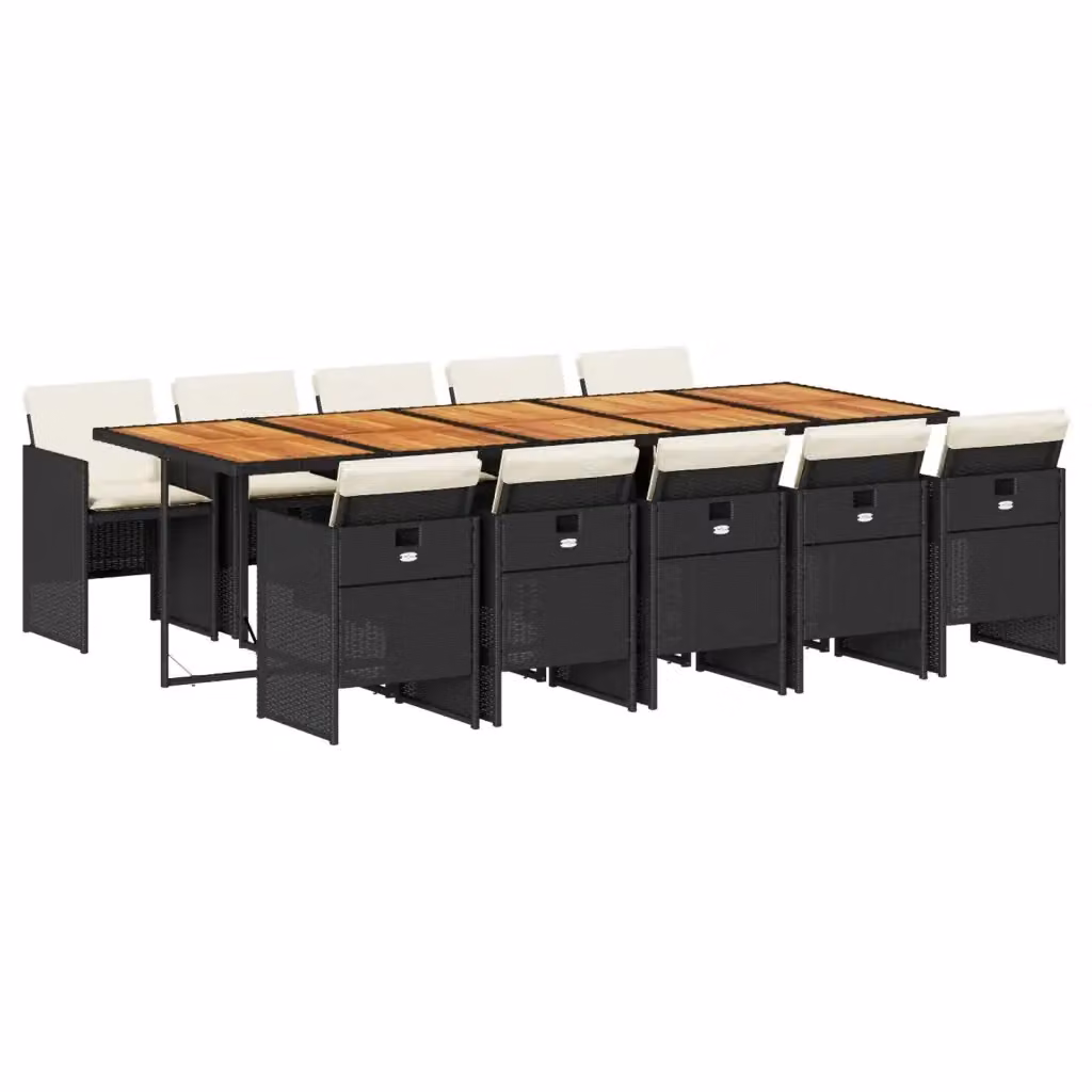 vidaXL Set da Pranzo da Giardino 11 pz in Polyrattan e Legno di Acacia con Cuscini Nero – 2