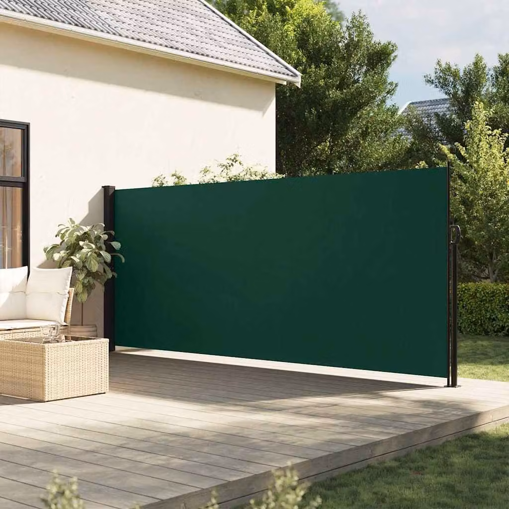 Tenda Laterale Retrattile vidaXL in Poliestere Verde Scuro, Montaggio a Parete, L: 300 cm, H: 170 cm