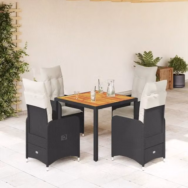 Set Bistrò da Giardino 5 pz con Cuscini in Polyrattan Nero 3276977