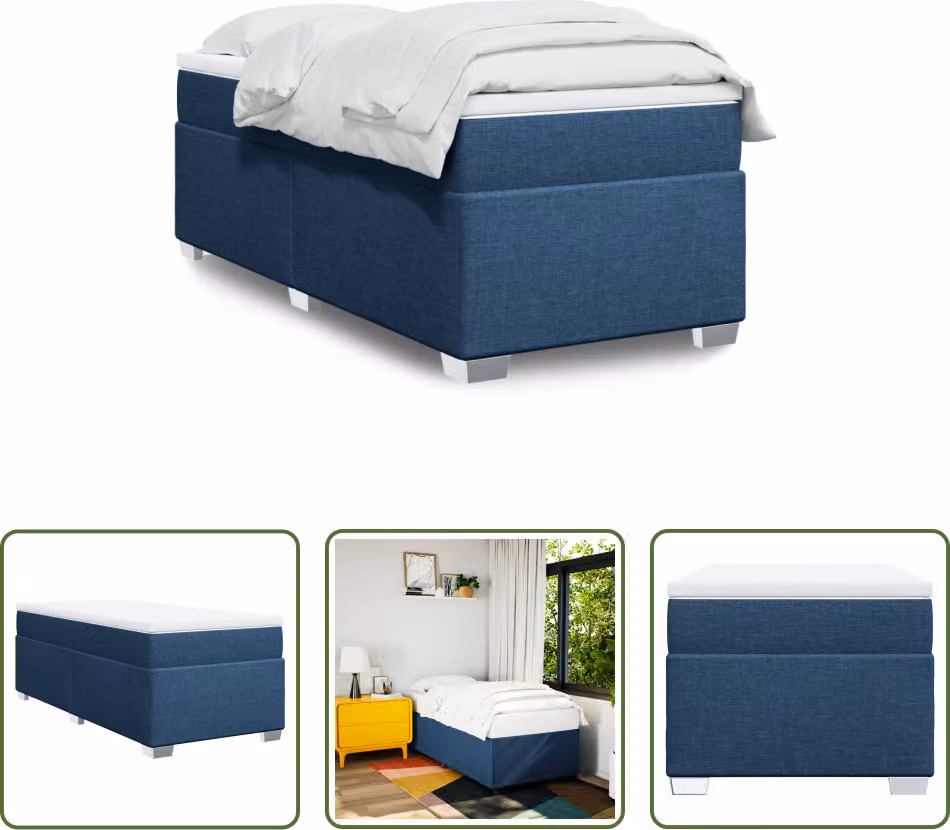 The Living Store Letto a molle con materasso blu 90x200 cm in tessuto
