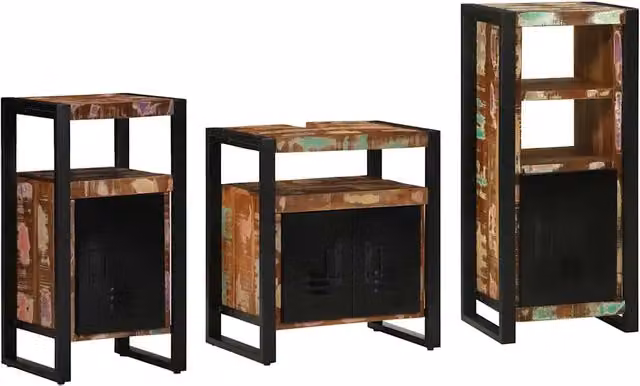 Set di mobili per il bagno 3 pz Multicolore e nero 3305627