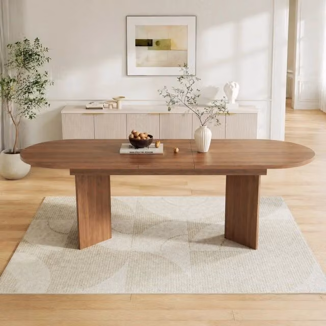 Tavolo da pranzo allungabile 160/200 x 90 cm; in MDF colore noce; con angoli arrotondati