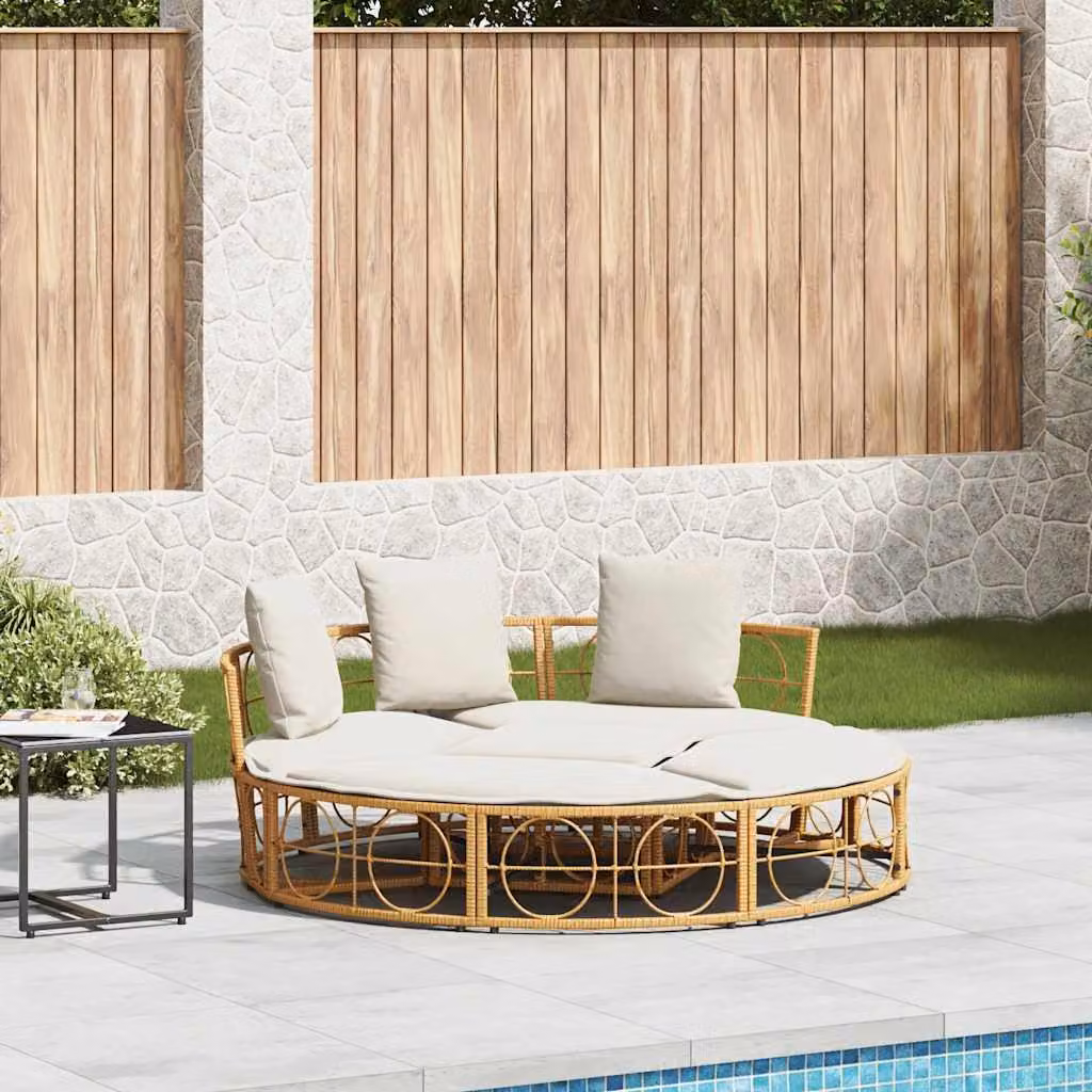 vidaXL Lettino Prendisole Esterno in Polyrattan Beige e Marrone con Cuscino in Tessuto Resistente ai Raggi UV