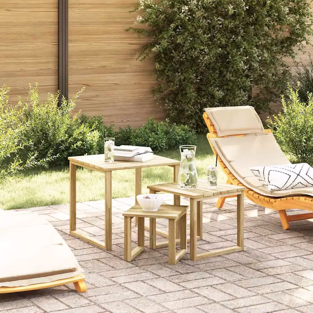 Set di 3 tavoli vidaXL in legno di pino impregnato, colore naturale, L/P/H: 50,5 x 50 x 46 cm