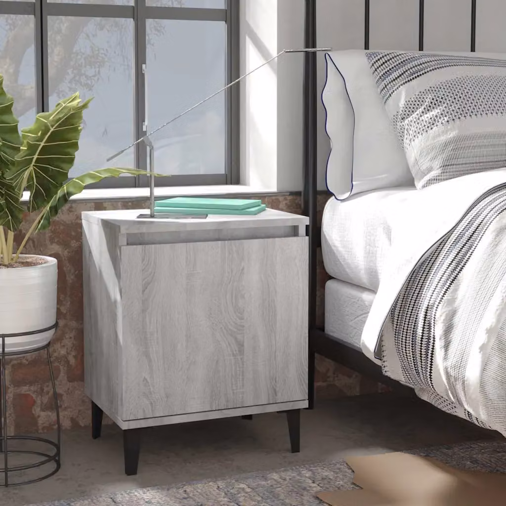 Comodino stile industrial vidaXL in legno e metallo grigio L: 40 cm, P: 30 cm, H: 50 cm