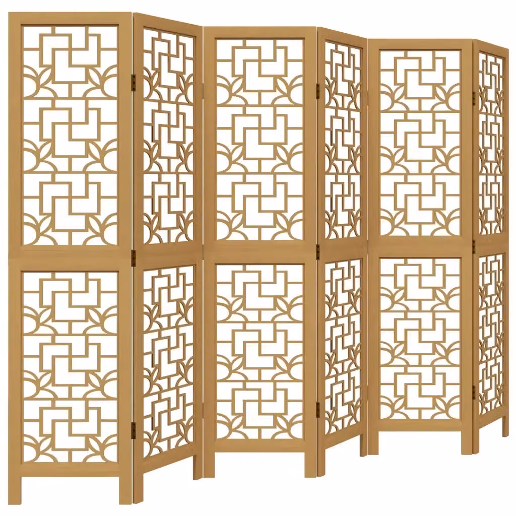 Paravento Divisorio per Ambienti con 6 Pannelli Geometrici in Legno Massello di Paulownia Marrone Opaco H: 160 cm, L: 40 cm – 2