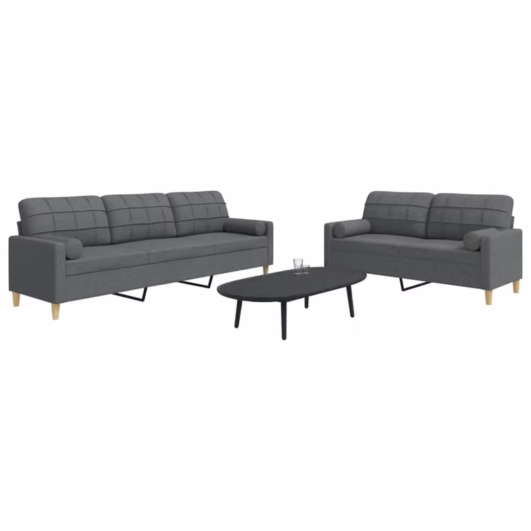 vidaXL Set di 2 Divani Moderni in Tessuto Grigio con Cuscini e Struttura in Metallo