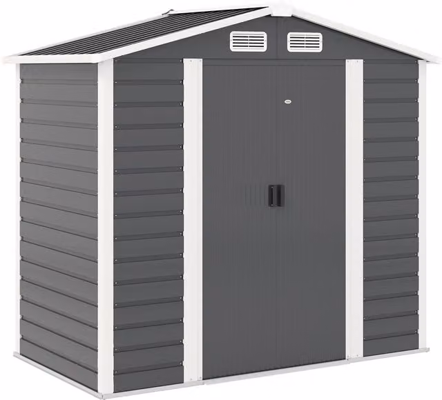 Casetta da giardino Outsunny in acciaio zincato con porte scorrevoli e lucchetto, Grigio, L: 210 cm, P: 120 cm, H: 190 cm