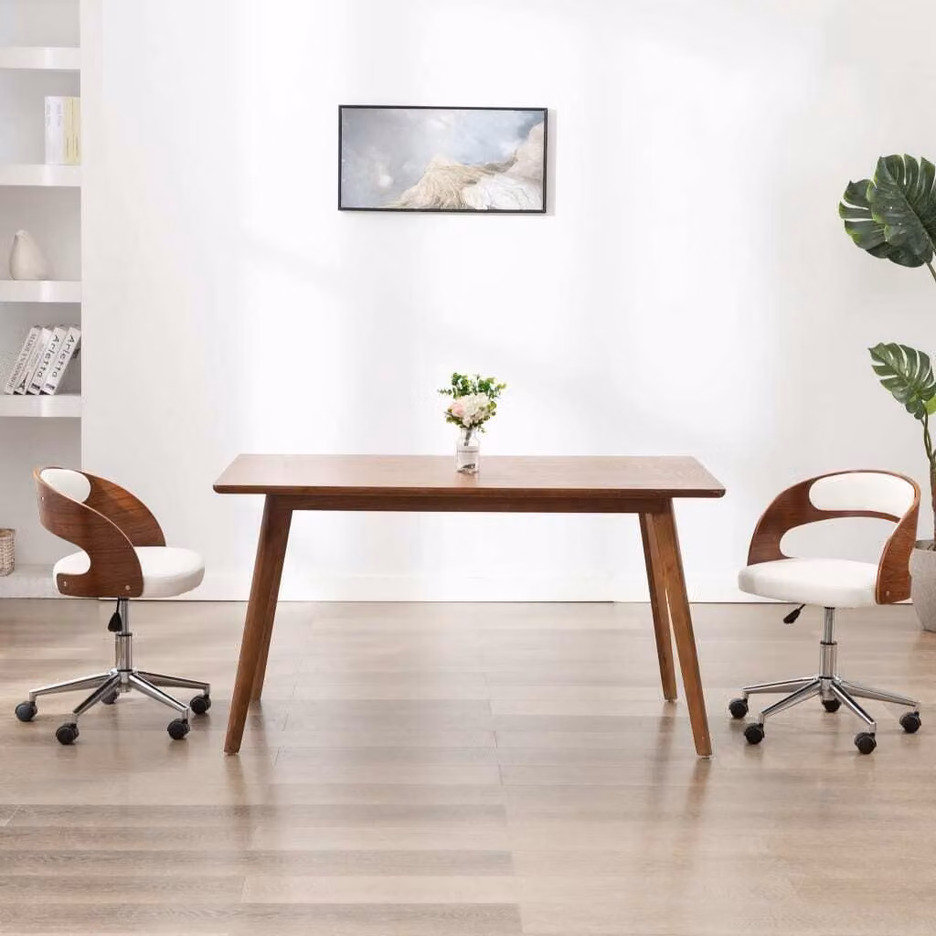 The Living Store sedia da pranzo girevole in legno curvato bianco e Pelle finta