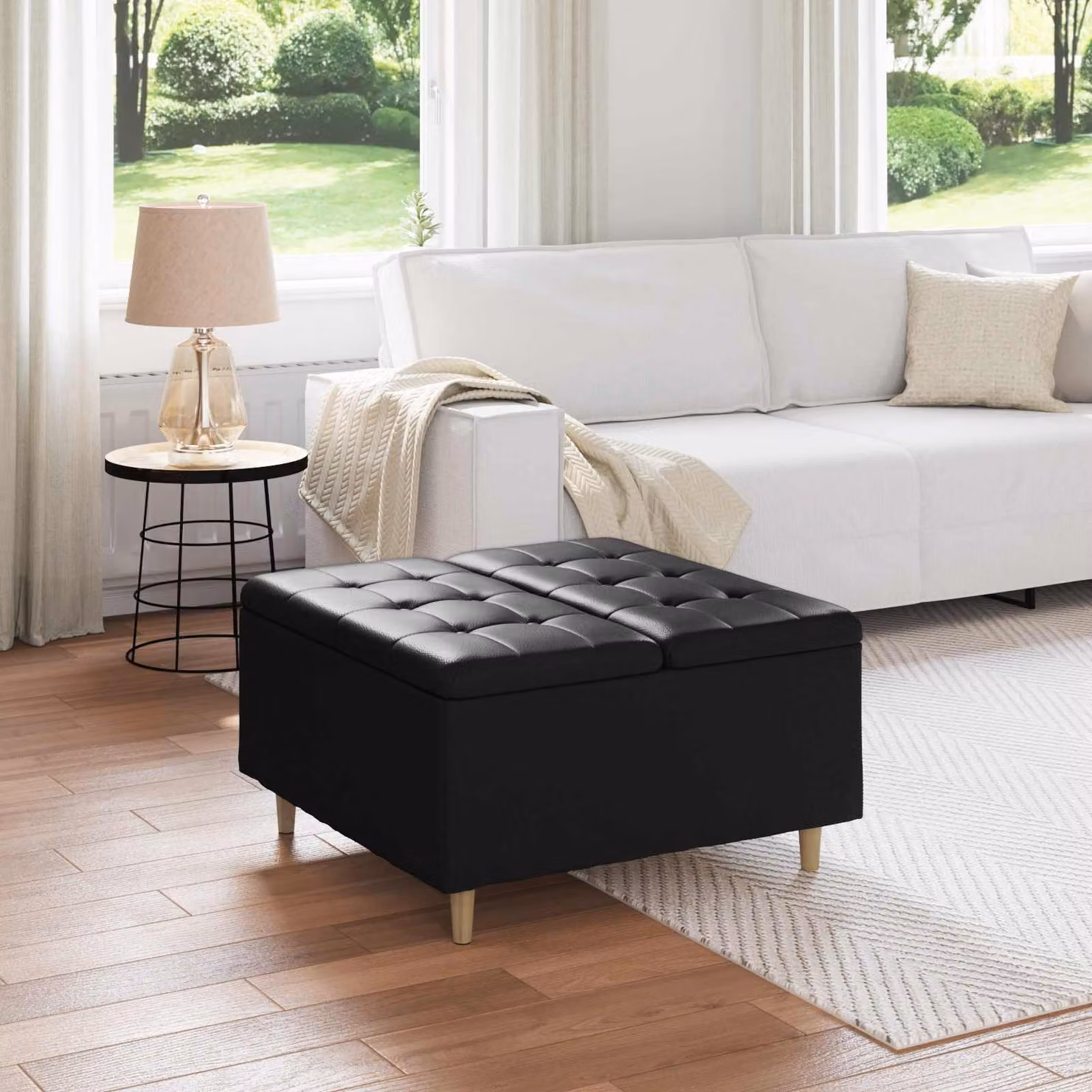 Pouf con contenitore vidaXL in pelle sintetica nera L/P/H: 80 x 80 x 45 cm