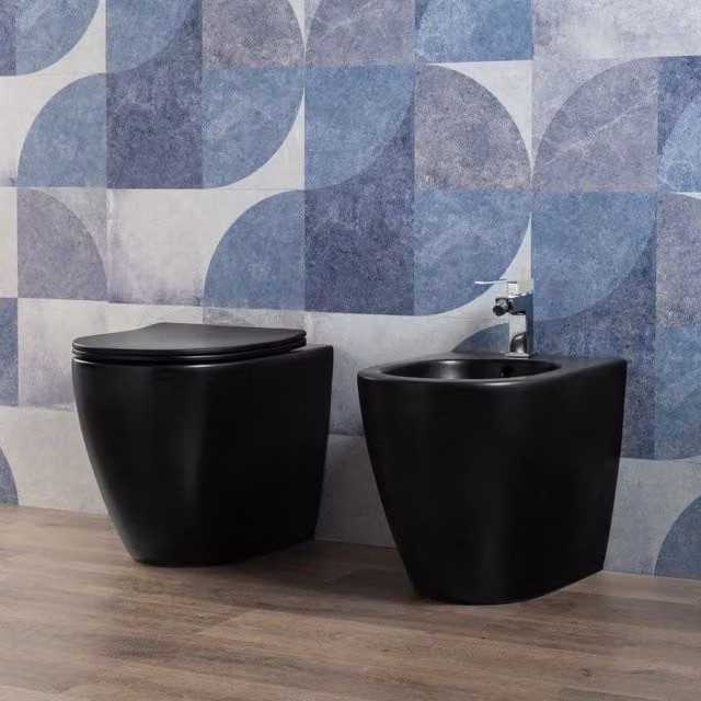 Sanitari Nero Opaco Filomuro Wc + Bidet + Sedile Chiusura Soft C