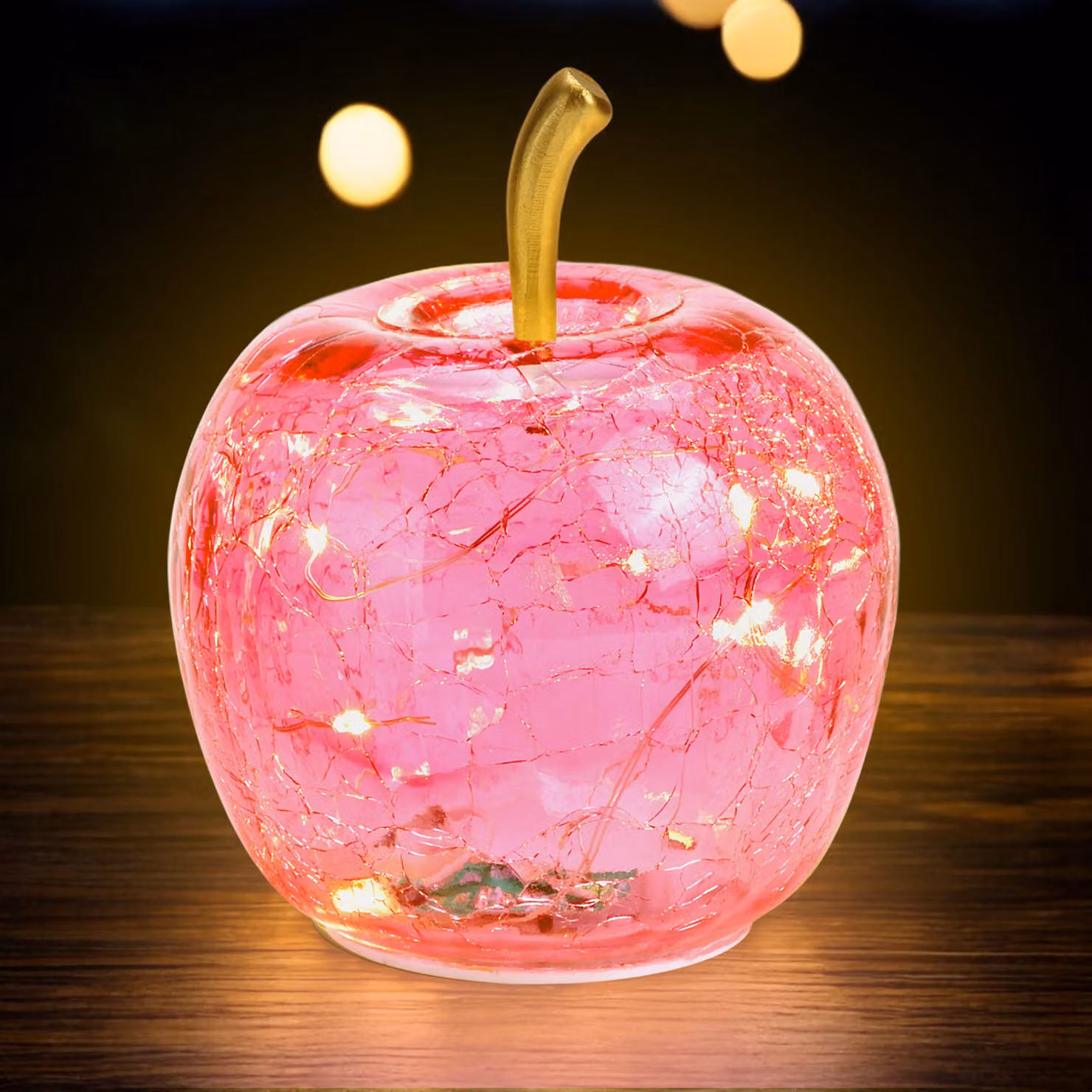 3.08 Piccola mela di vetro con 10 luci LED - Ø 11 cm - batteria luminosa decorativa - colore: rosa (piccola)