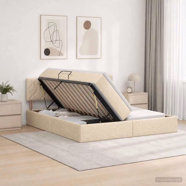 Letto con Contenitore e Testiera vidaXL in Colore Beige, L/P/H: 180 x 200 x 88 cm