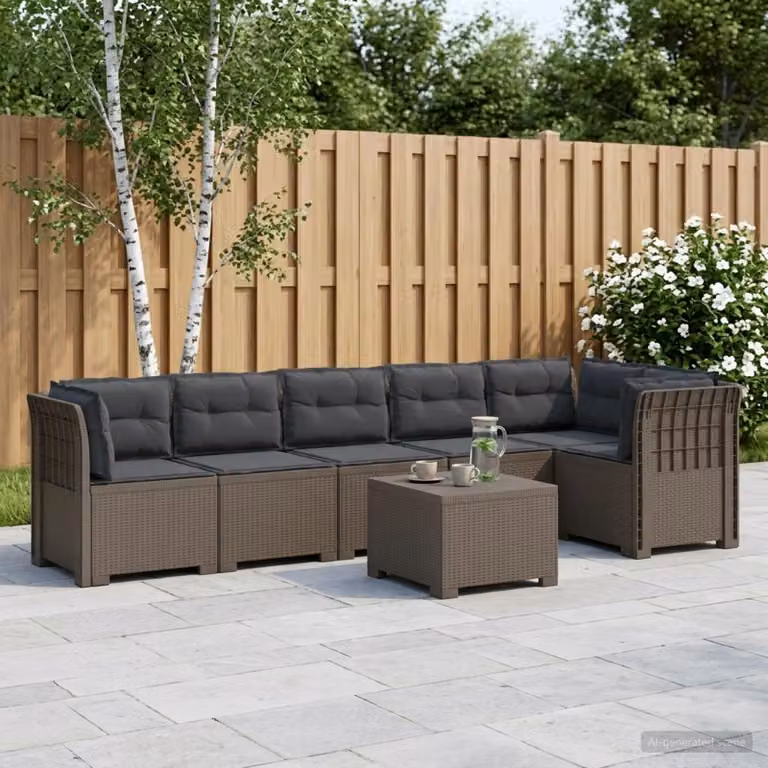 Set da giardino moderno vidaXL a forma di L con divano da 6 posti, tavolino e cuscini imbottiti in rattan sintetico resistente alle intemperie, disponibile in grigio, antracite o marrone