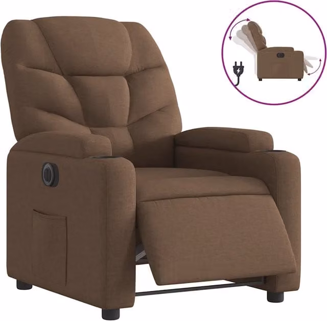 Poltrona | Sedia Relax Elettrica Reclinabile Marrone in Tessuto