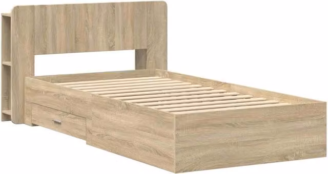 Letto singolo | Letto per adulti | Telaio del letto con storage Rovere Sonoma 100 x 200 cm