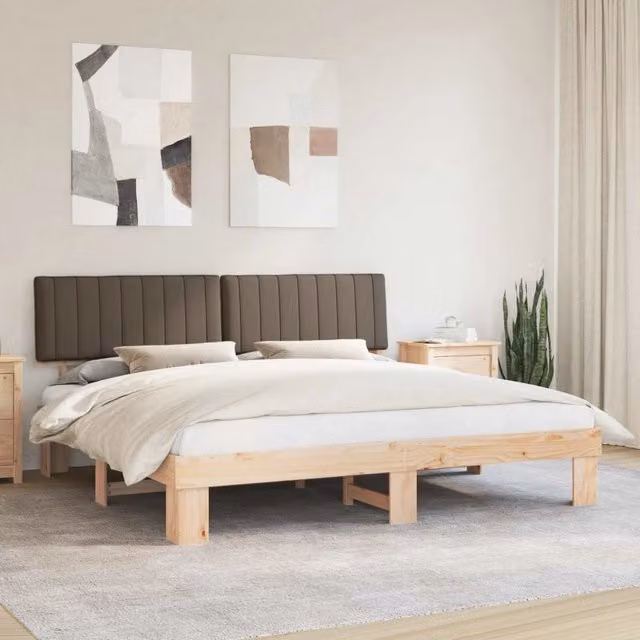 Letto con Testiera Rivestita in Tessuto Beige e Struttura in Pino Massello vidaXL L/P/H: 200 x 200 x 93 cm