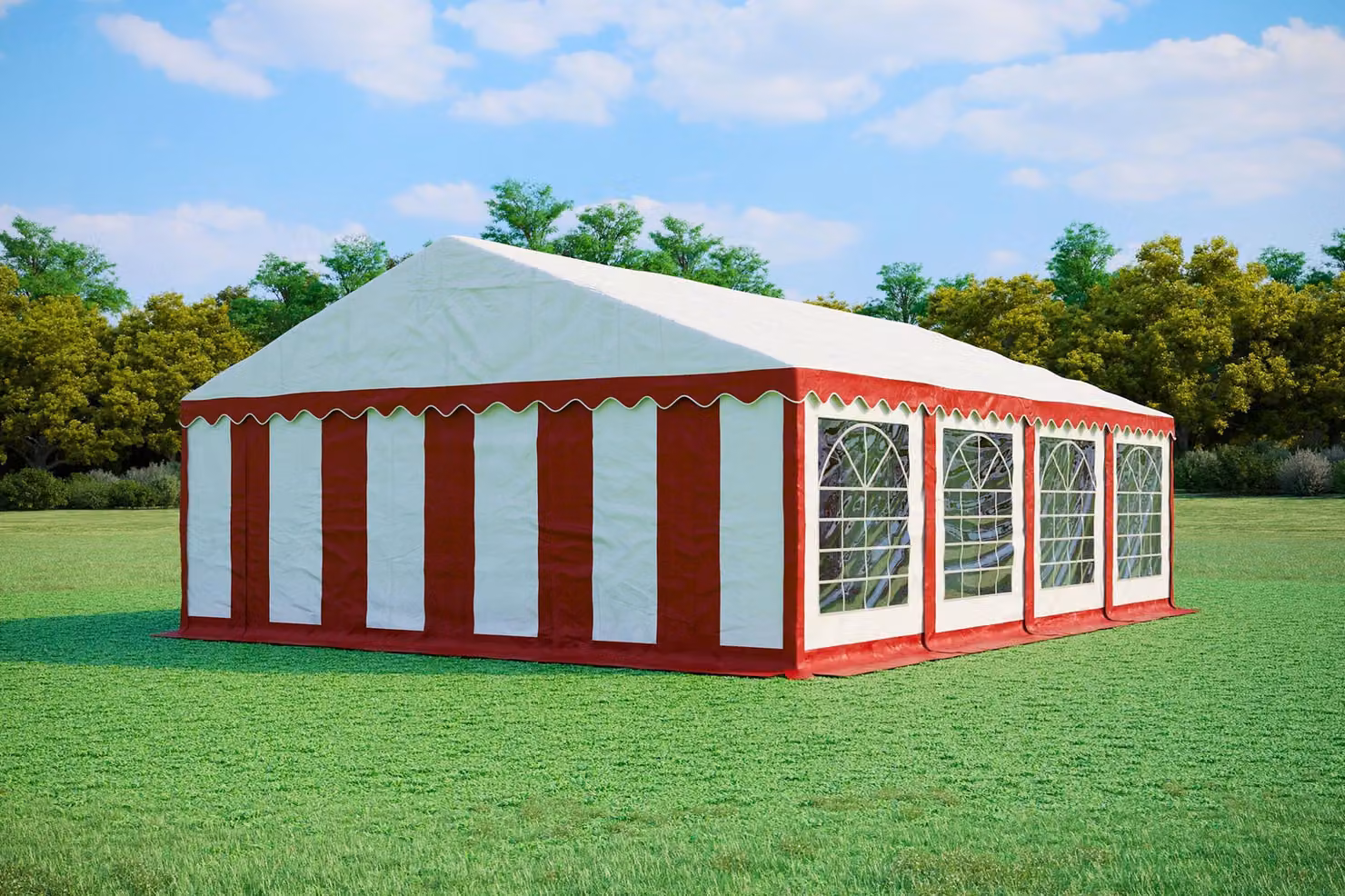 Tenda per feste 6x8 metri, PVC PREMIUM, 500 g/m² - Rosso e bianco + OMAGGIO