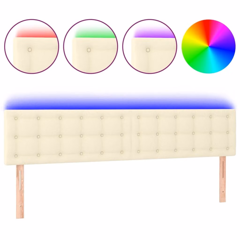 Testiera Crema a LED 200x5x78/88 cm in Pelle finta